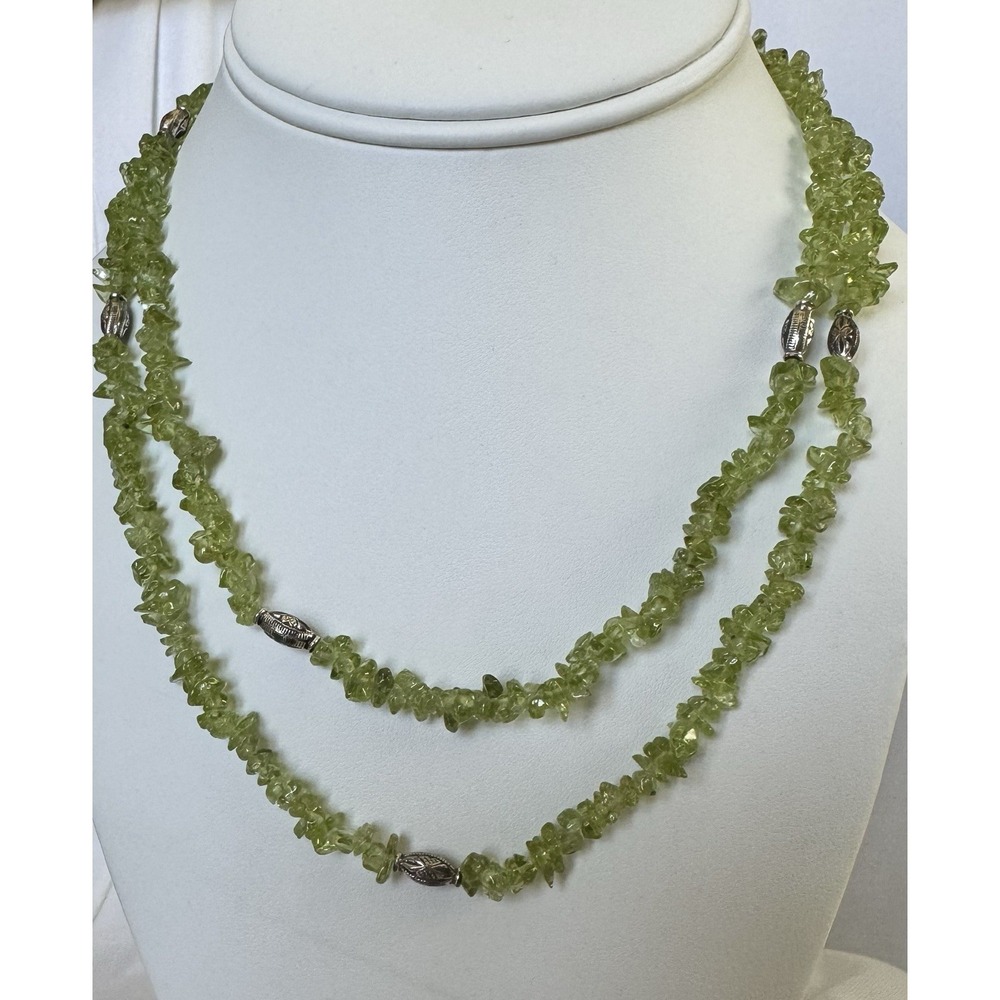 Doug Paulus Sterling Silver Peridot Chip Necklace 36" Long India 925